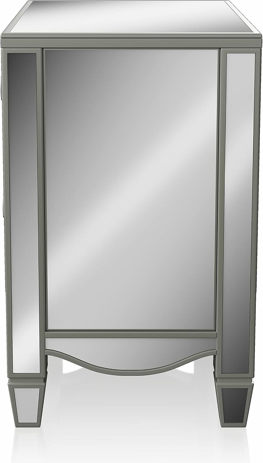 HOMES: Inside + Out Bowne Glam 2-Drawer Wood 28 in. Nightstand, Bedside Table with USB Port for Bedroom, Silver
