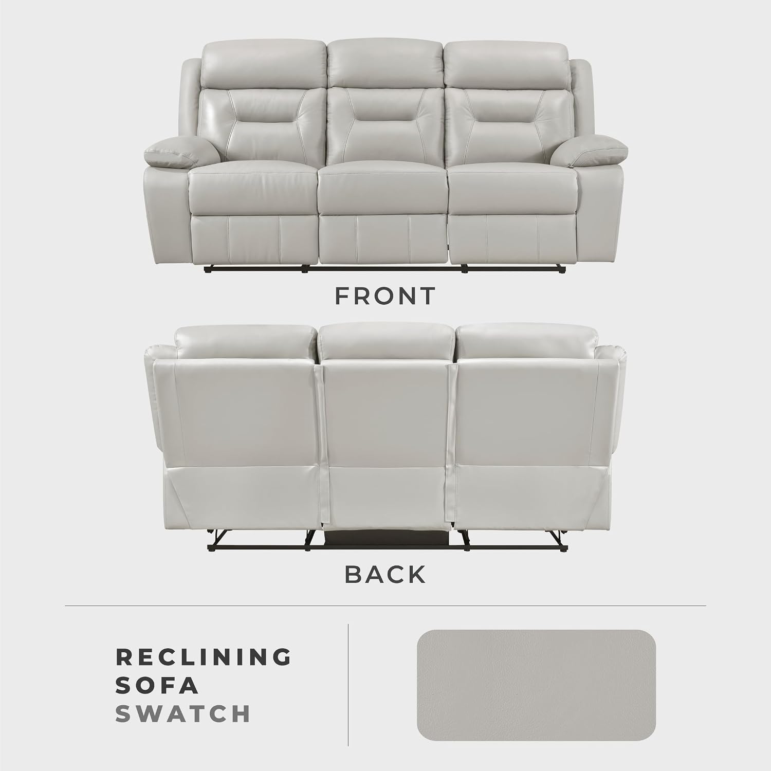 Lexicon Reclining Sofa for Living Room, Double Recliner RV Couch, Manual Wall Hugger Recliner, Home Theater Seating Leather Match Reclining Sofa with Pillow Top Armrests, 87''W Couch, Silver