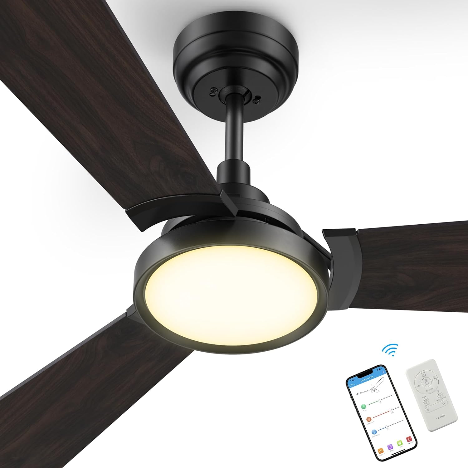 SMAAIR Ceiling Fan with Light, 56 Inch 3 Blade Low Profile Ceiling Fan with Light and 10 Speed DC Motor, Works with APP/Alexa/Google Assistant/Siri Shortcuts (Walnut)