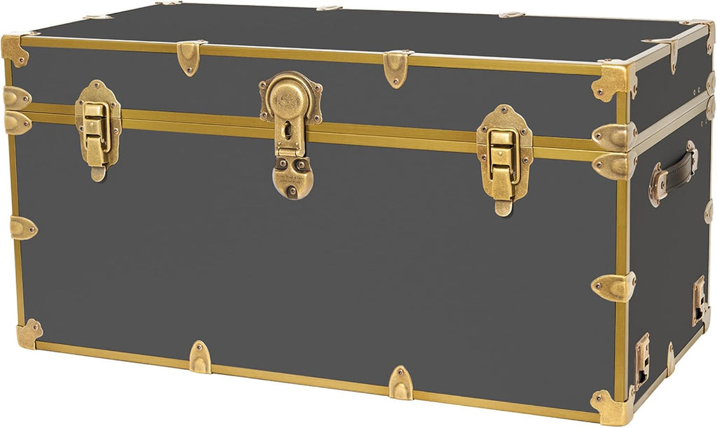 Rhino Trunk & Case Classic XXL College Trunk with Wheels, Antique Brass Hardware, Soft Close - 36'x18'x18', Seats 1500+ lbs, USA Made Secure Dorm Footlocker, Home Storage, Steamer Style Blanket Chest