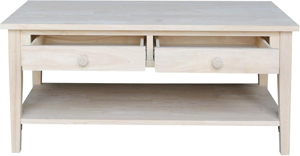 IC International Concepts, Spencer Coffee Table, Solid Wood, Real Parawood, 48' W x 24' D x 19' H, Easy Assembly, DIY, Paint or Stain Your Way, Unfinished