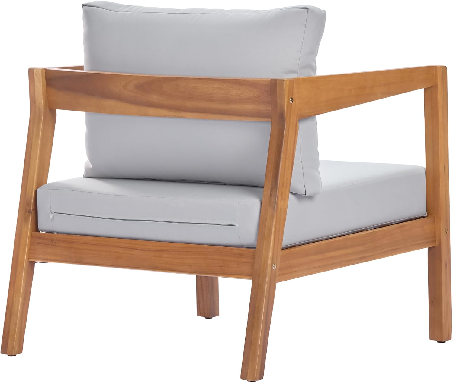 Christopher Knight Home Grice Acacia Wood Lounge Chair Outdoor with Removable Cushion, Wooden Patio Accent Chair with Open Frame Design, Outdoor Armchair for Patio Furniture Set, Light Grey + Teak
