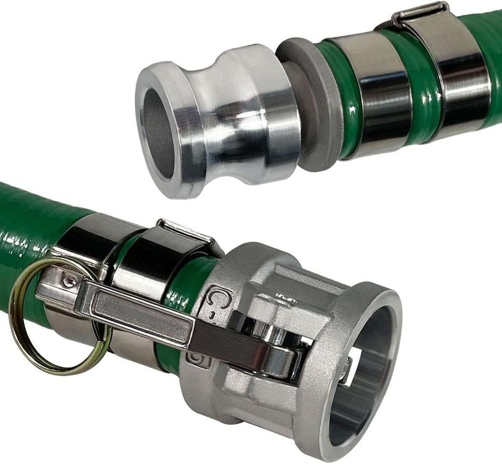 Gloxco Heavy Duty Green PVC Suction Hose Assembly for Water Transfer, 1-1/4' Inside Diameter, Installed Male x Female Cam and Groove Fittings, 40 ft Length