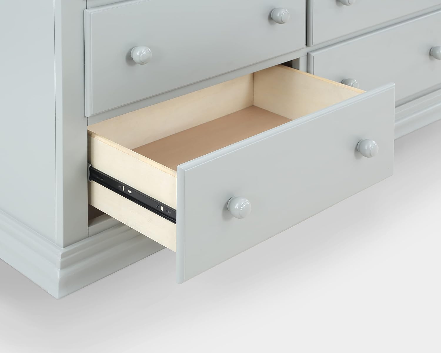 Suite Bebe Universal 6‑Drawer Hardwood Double Dresser, Fully Assembled Wooden Storage Chest with Anti‑Tip Kit for Nursery & Bedroom, Gray