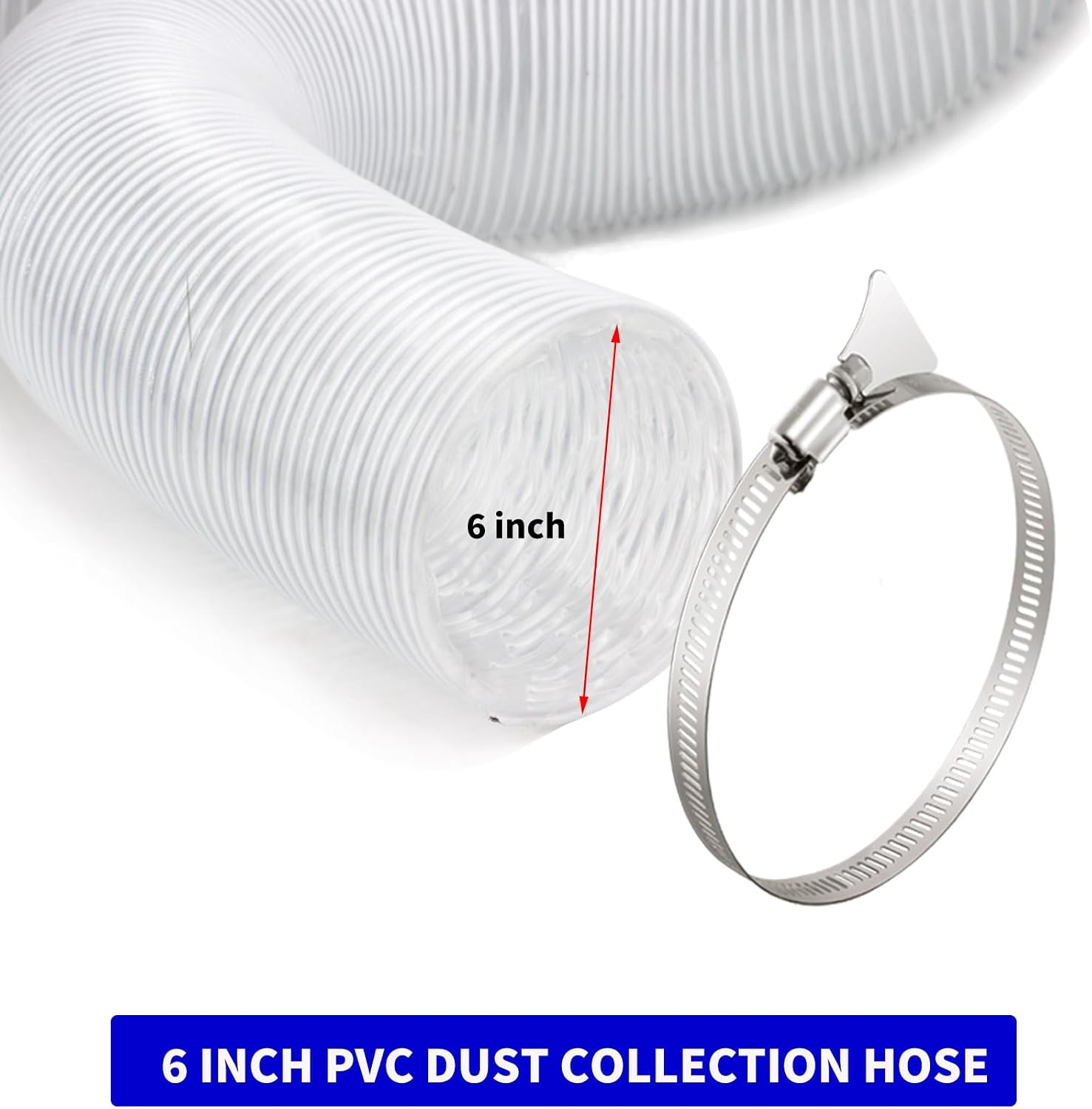 JUYO VONSAN 6 inch Dust Collection Hose 33ft 6' Heavy Duty Clear PVC Debris Flex Dust Collector Hose (6'' X 33ft)