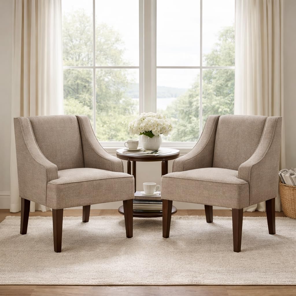 Homepop Home Decor | Upholstered Swoop Arm Accent Chair | Accent Chairs for Living Room & Bedroom | Decorative Home Furniture，Light Taupe