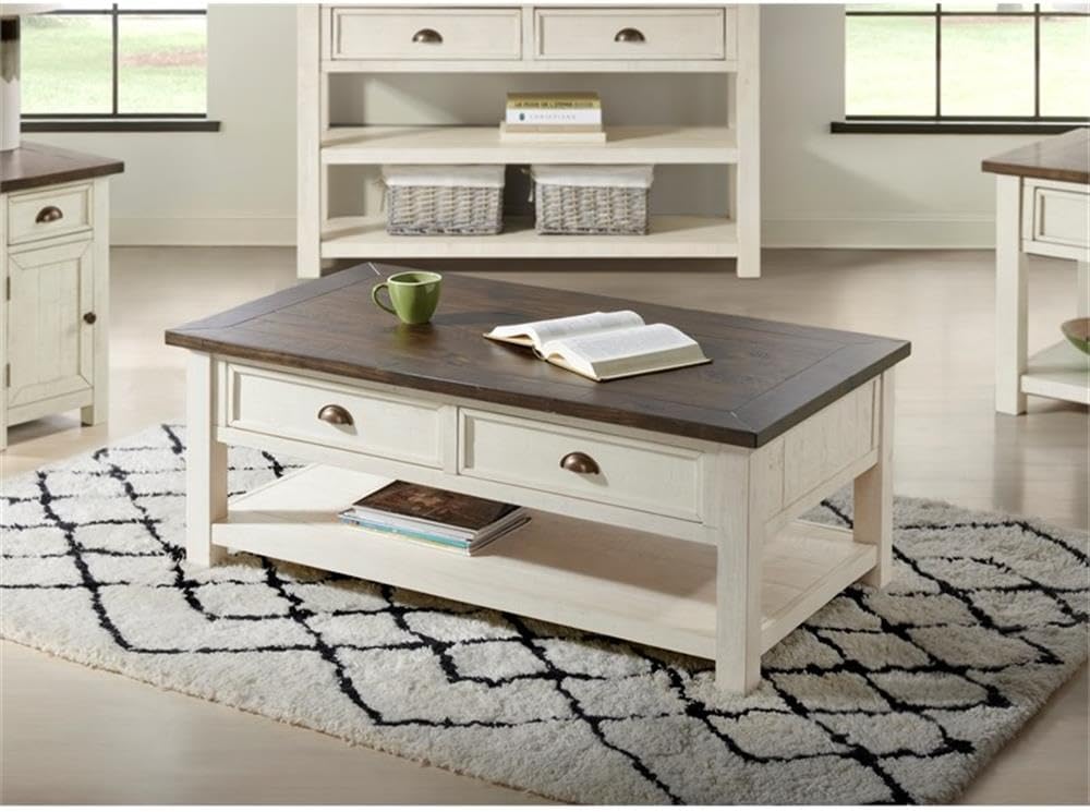Martin Svensson Home Solid Wood Coffee Table, Cream White with Brown Top