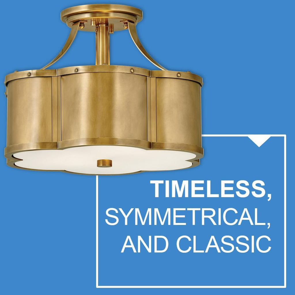 Hinkley Chance Three Light Medium Semi-Flush Mount Fixture – Classic, Timeless Details, Etched Lens – Heritage Brass