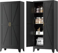 Farmhouse Pantry Cabinet with Barn Doors,61' H x 27.5' W,Metal Cabinet with Adjustable Shelves,4-Tier Storage Cabinet for Kitchen Dining Room Garage Office,Black 1 Pack