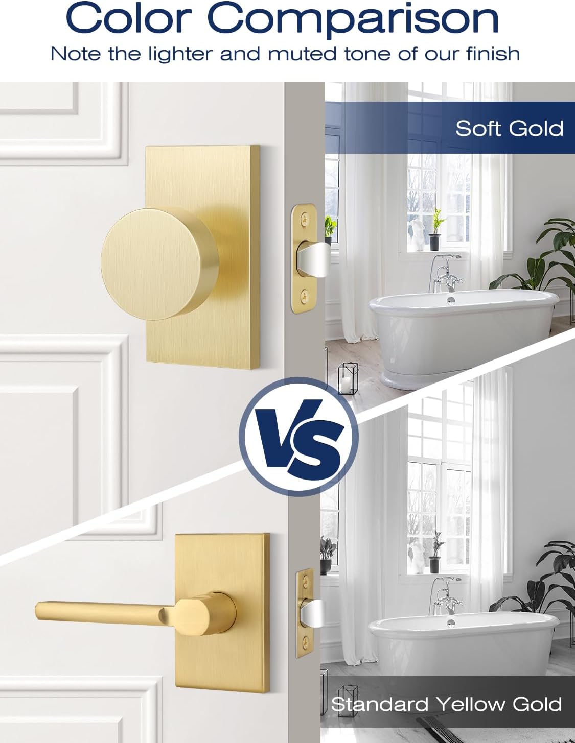 Entry Door Locksets with Deadbolt, 3 Pack Door Knobs Interior, Gold Door Handle with Single Deadbolt, Keyed Entry Door Knob, Universal for Left/Right Handled Doors, Satin Brass Door Lever Set