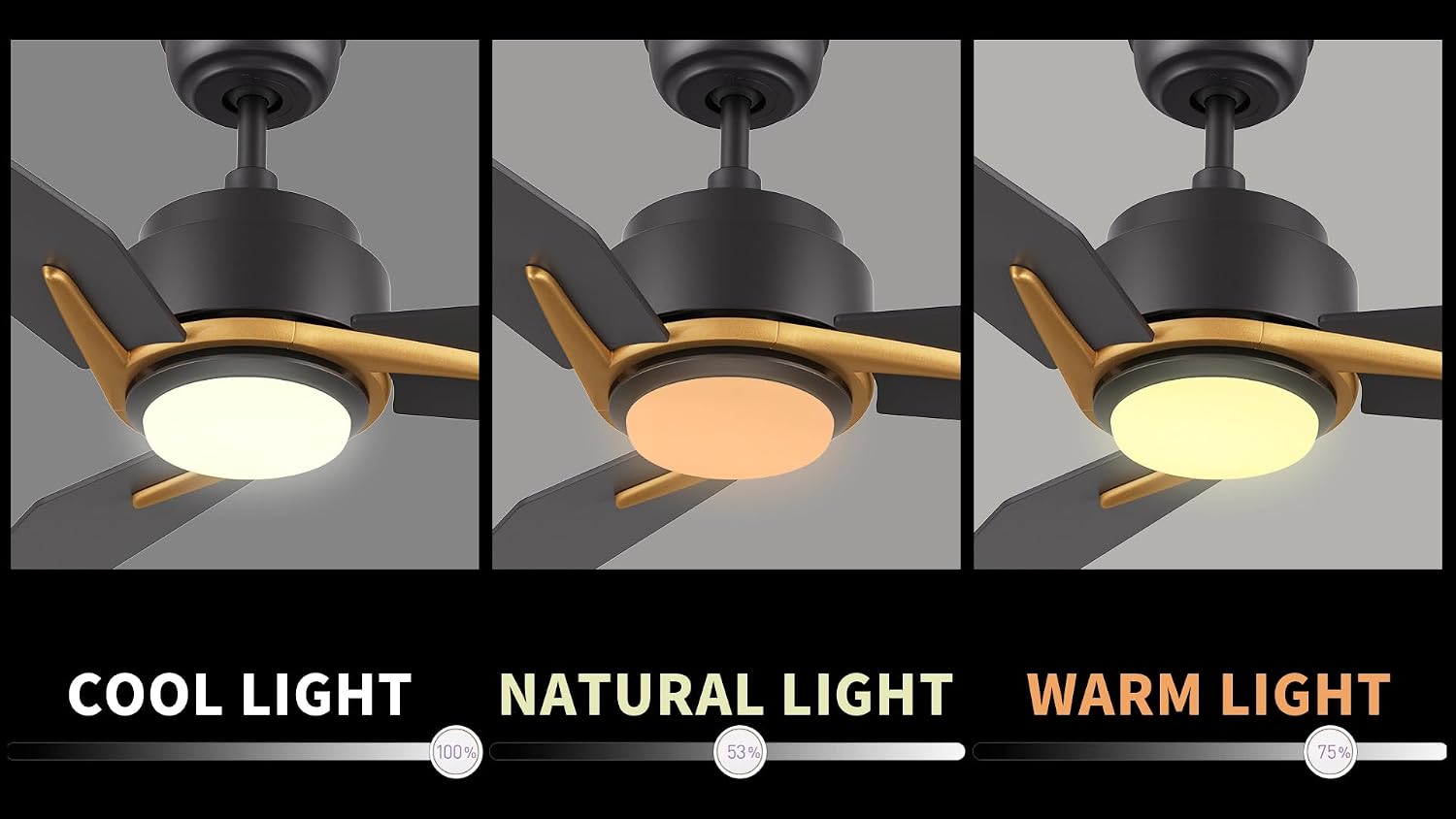 Carro Smart Ceiling Fans with Lights Flush Mount 56', 3 Light Colors Dimmable, 10 Speeds DC Ceiling Fan with Remote, Outdoor, Compatible with Alexa, Siri & Google Home, Black Gold