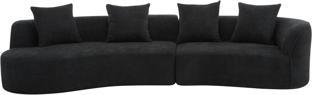 Christopher Knight Home Braebt 126' Sectional Sofa with 4 Throw Pillows, 5-Seater Large Modular Sofa Couches, Comfy Curved Upholstered Cloud Couch for Living Room, Study, No Assembly Required, Black