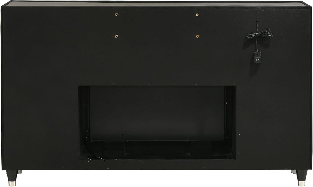 Coaster Home Furnishings - Lorient - Wood and Velvet - 8-Drawer Dresser with Flame Box, LED Lighting, Crystal Knobs and Traditional Style - Bedroom - Black - 223163FB