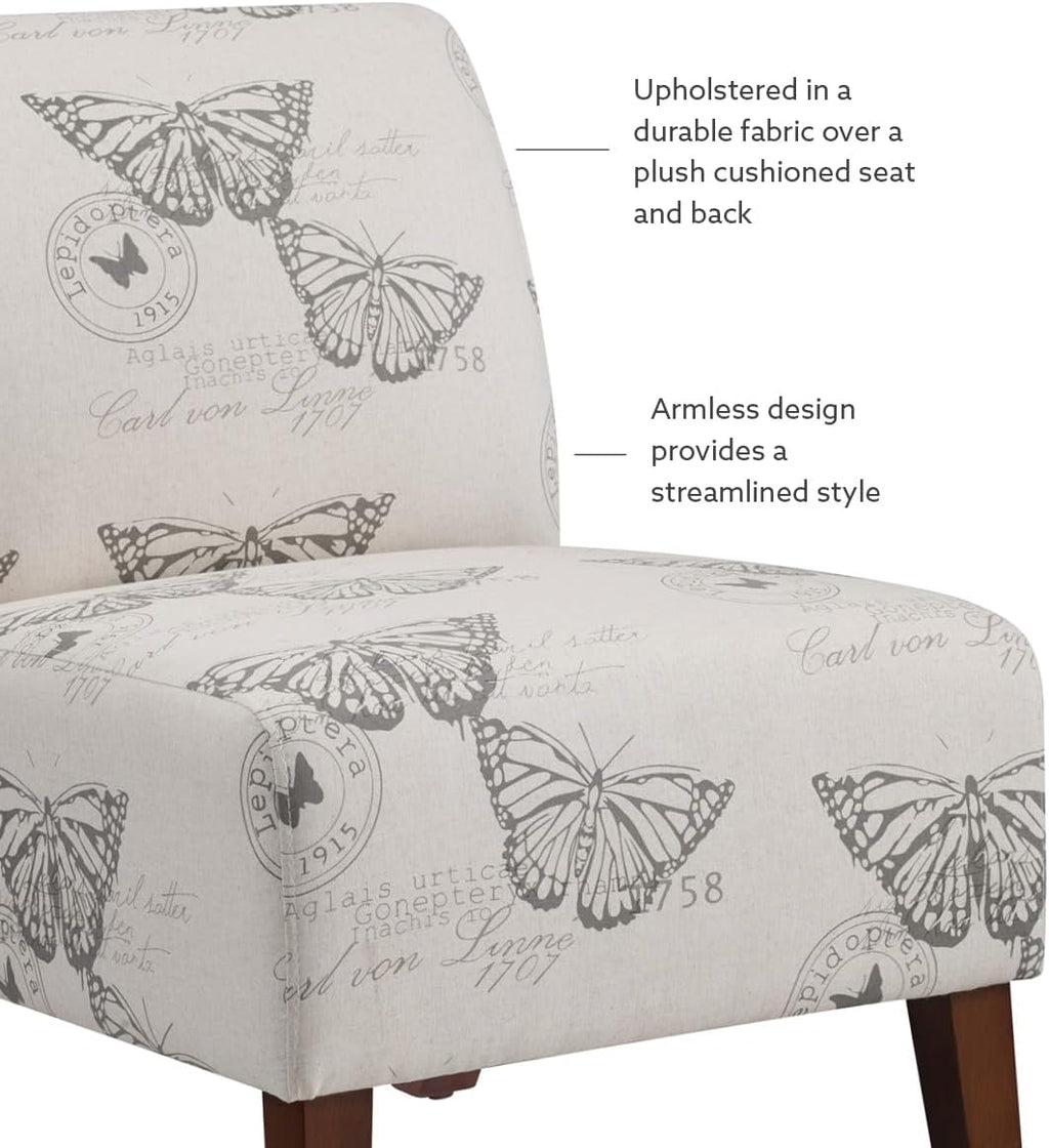 Linon Butterfly, Dark Espresso Linen Lily Chair, 21.5' W x 29.5' D x 31.5' H