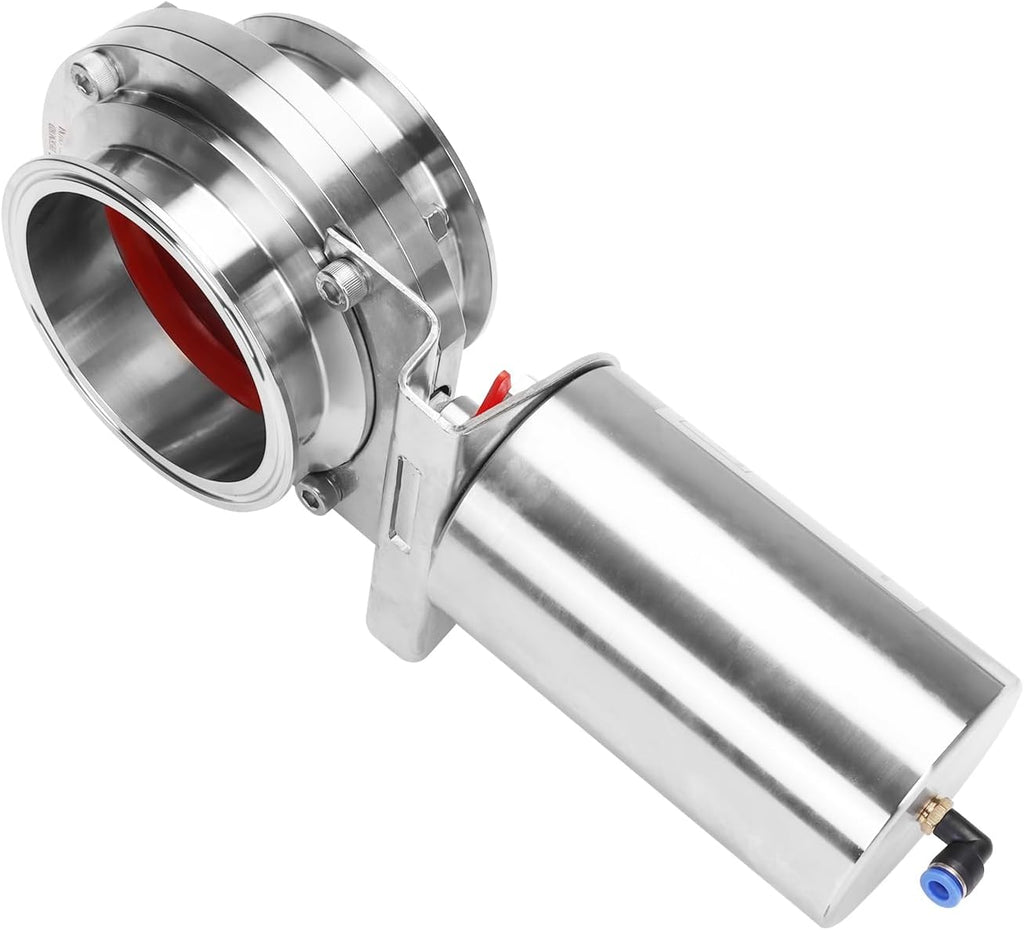 DERNORD 4 Inch Tri Clamp Sanitary Butterfly Valve, Pneumatic Actuator Valve SS304 with Single Acting