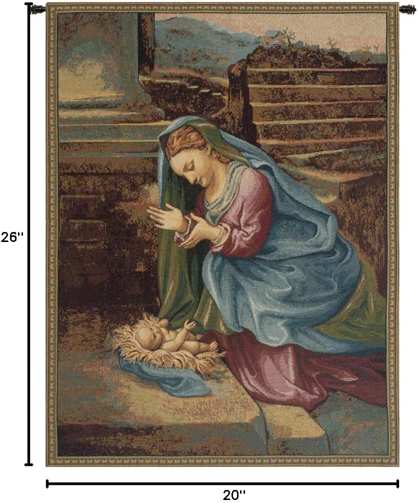Charlotte Home Furnishings Inc. Madonna Adoring The Child Italian Tapestry Wall Hanging 26 X 20 Inch Viscose Cotton And Polyester Blend Wall Art Perfect For Home Decor And Wall Decor By Raphael