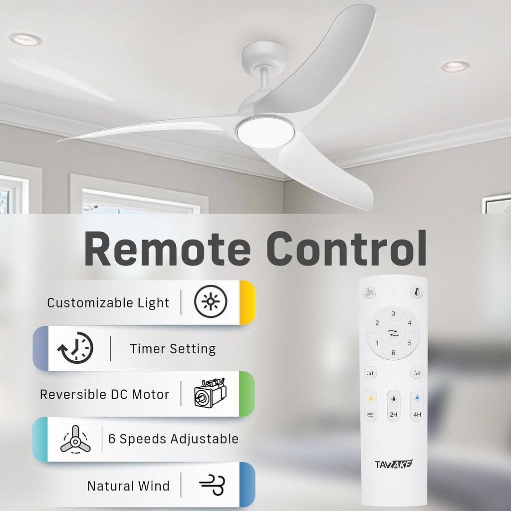 Ceiling Fans with Lights, Flush Mount Ceiling Fan with Light and Remote, LED Dimmable, 6 Speeds, Quiet Reversible Motor, Modern Ceiling Fan with Light for Indoor/Outdoor (White, 42 inch + 56 inch)