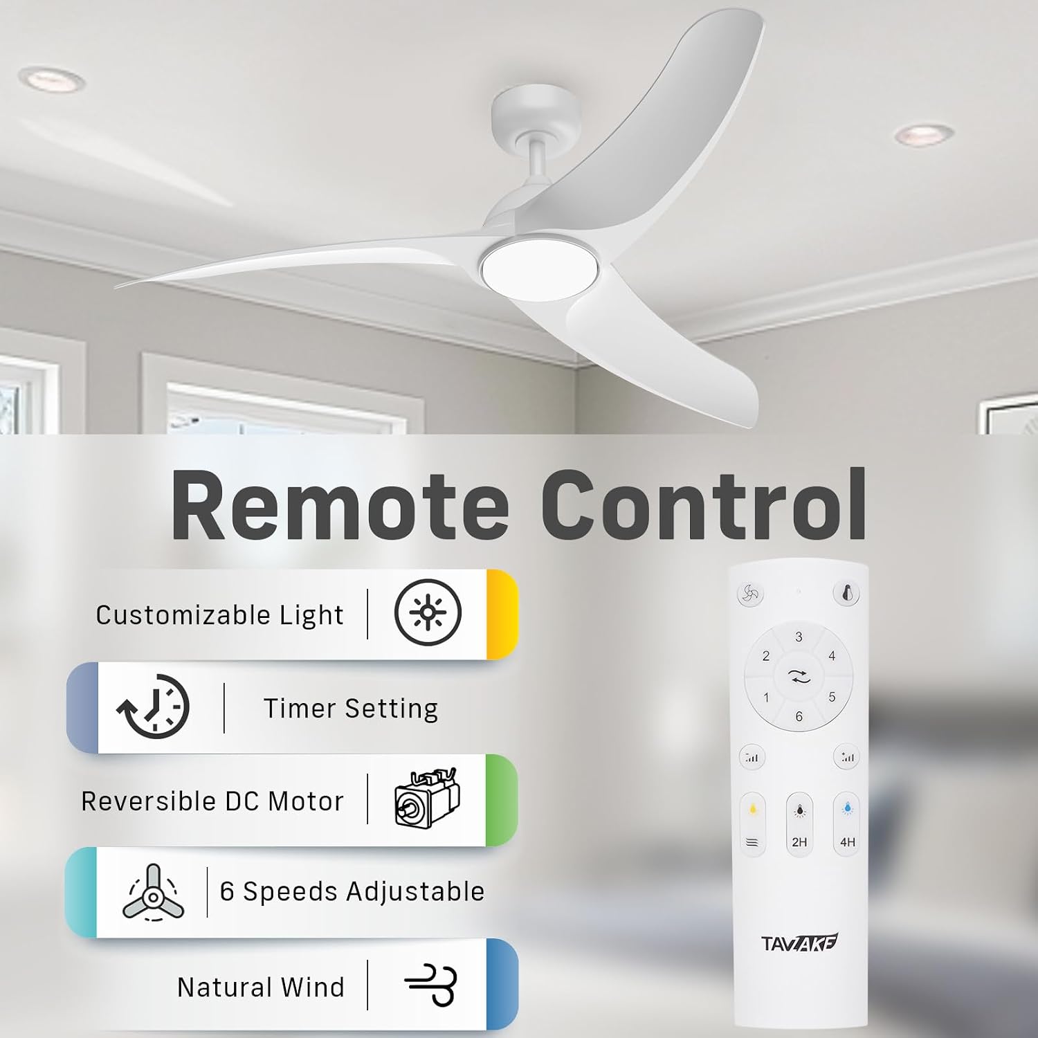 Ceiling Fans with Lights, Flush Mount Ceiling Fan with Light and Remote, LED Dimmable, 6 Speeds, Quiet Reversible Motor, Modern Ceiling Fan with Light for Indoor/Outdoor (White, 42 inch + 56 inch)