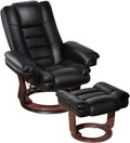 Vogue Furniture Direct Swivel Recliner Chair with Ottoman, Adjustable PU Leather Recliner with Wood Base, Thick Padded Cushion, Modern Reclining Chair & Ottoman Set for Living Room, Bedroom (Black)