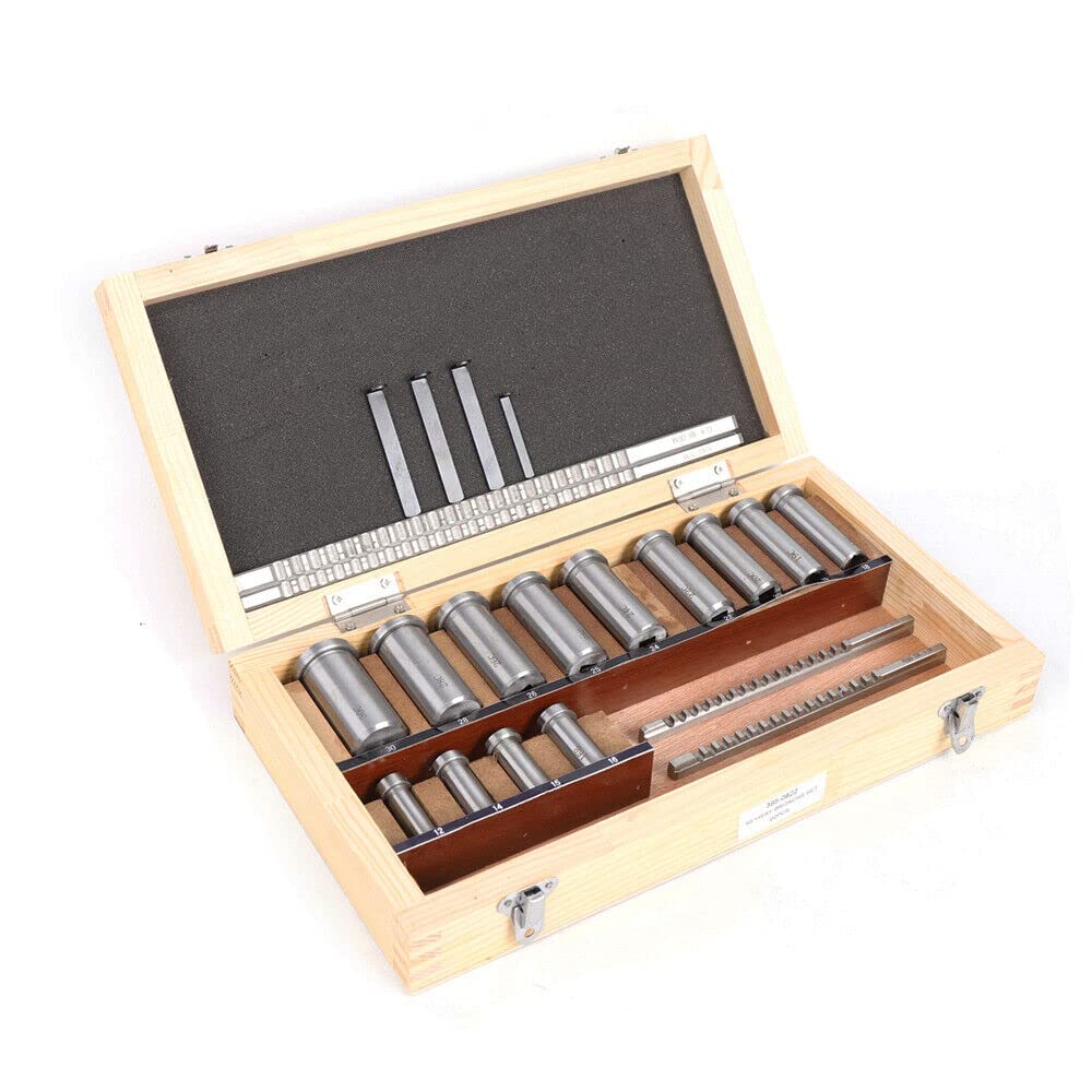 Keyway Broach Set 22PCS HSS Keyway Cutting Tool for Lathe Industrial Tools,Includes 4 Broaches & 13 Bushings,with Wood Box