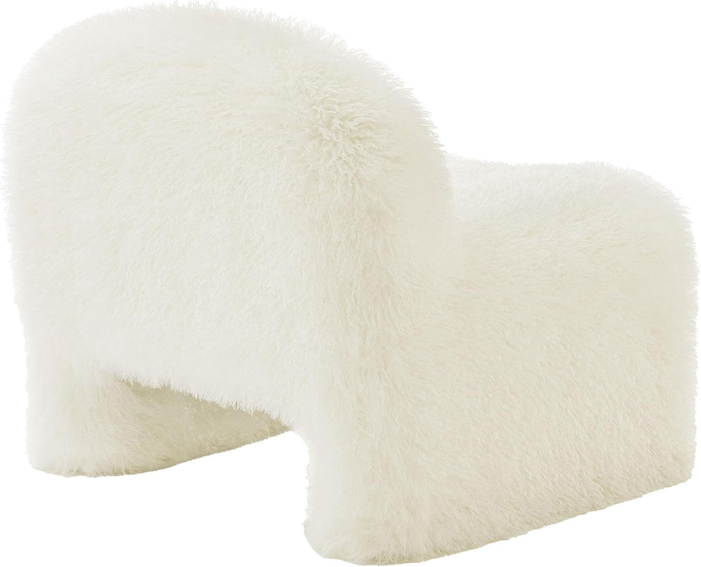 Modway Mina Faux Fur Accent Chair in White -,Furry Slipper Lounge Chair for Bedroom Or Living Room