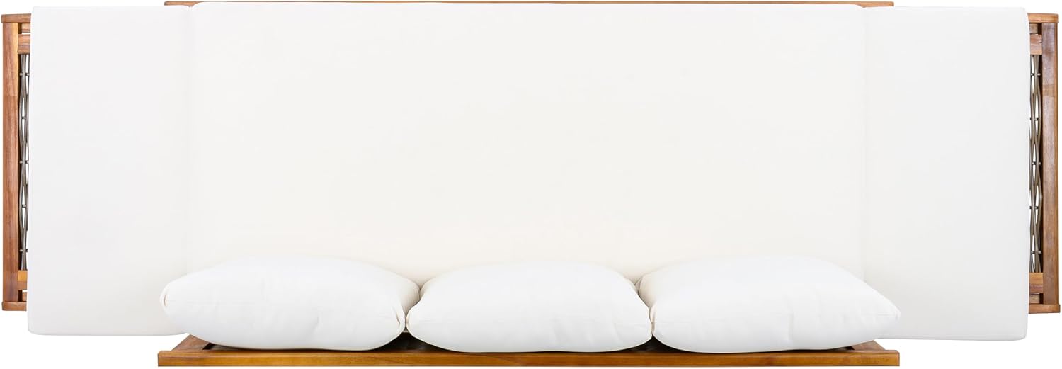 Christopher Knight Home Guru Patio Convertible Couch with Adjustable Armrest, Acacia Wood Outdoor Daybed, PE Wicker Patio 3 Seater Sofa, Back Pillow+Removable Cushion, Teak+Cream