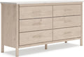 Signature Design by Ashley Cadmori Casual Bohemian Dresser with Post Legs and 6 Drawers, Replicated Marble Top, Wood, 35' High, White and Light Brown Finish