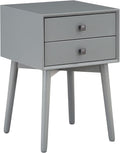 24/7 Shop at Home Goerge Mid-Century Modern Nightstand, Solid Rubber Wood Dresser, Small Bedside Tables with 2 Drawers, with Tapered Legs for Bedroom, Living Room, Home Office, Gray
