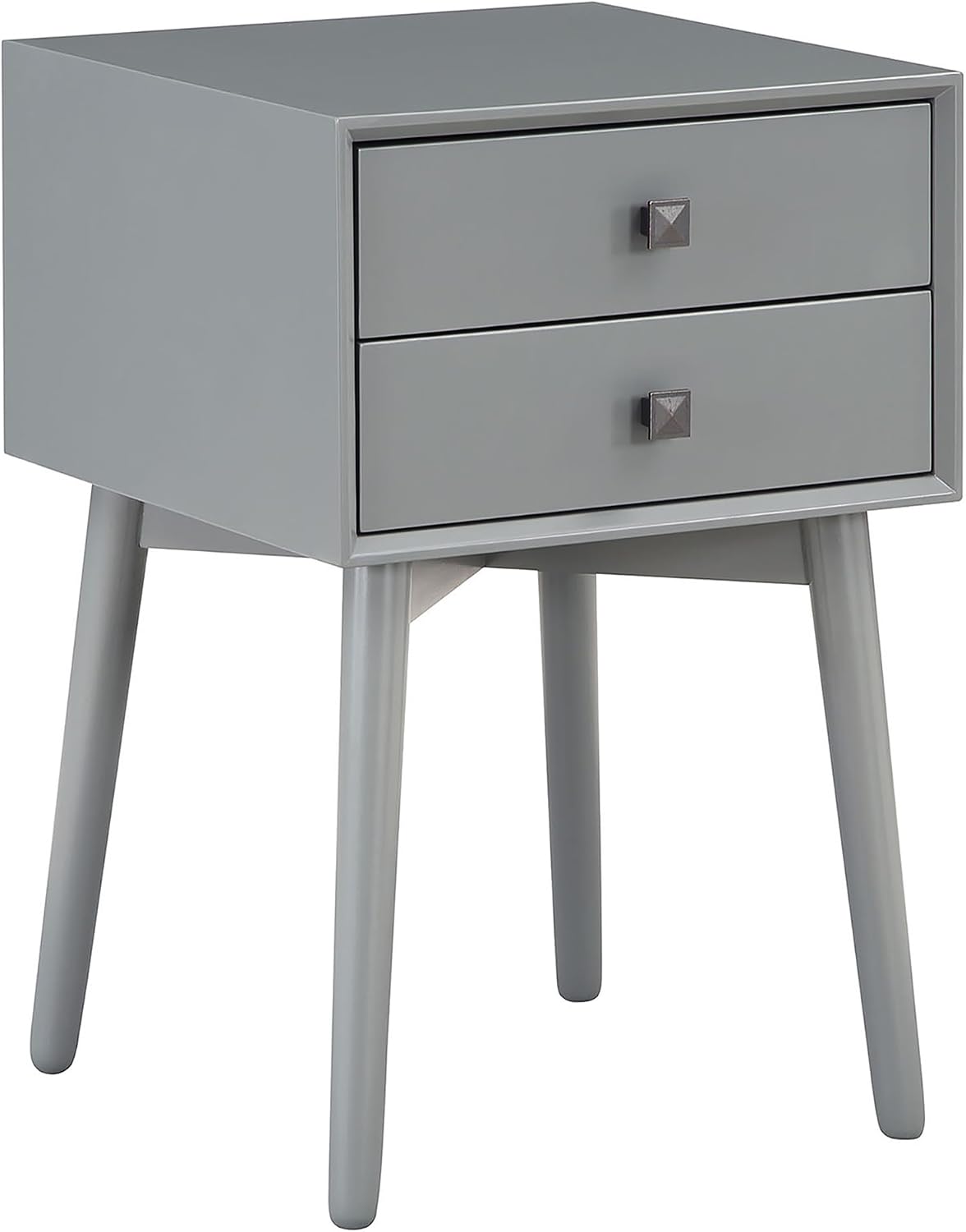24/7 Shop at Home Goerge Mid-Century Modern Nightstand, Solid Rubber Wood Dresser, Small Bedside Tables with 2 Drawers, with Tapered Legs for Bedroom, Living Room, Home Office, Gray