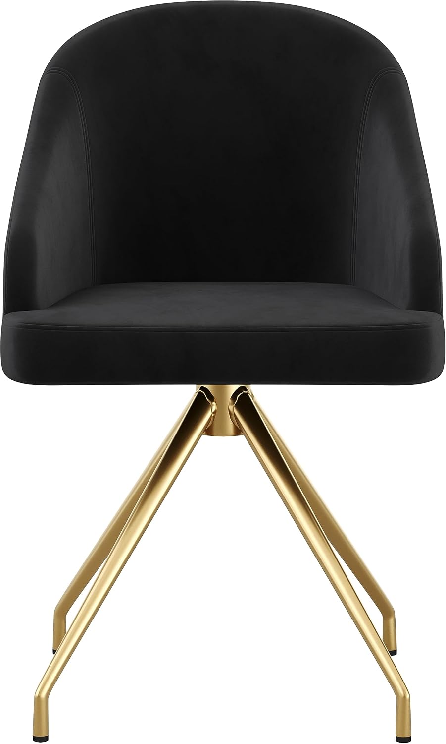 Martha Stewart Sora Stationary Swivel Task Chair with Sloped Arms for Home Office in Black Velvet with Polished Brass Frame