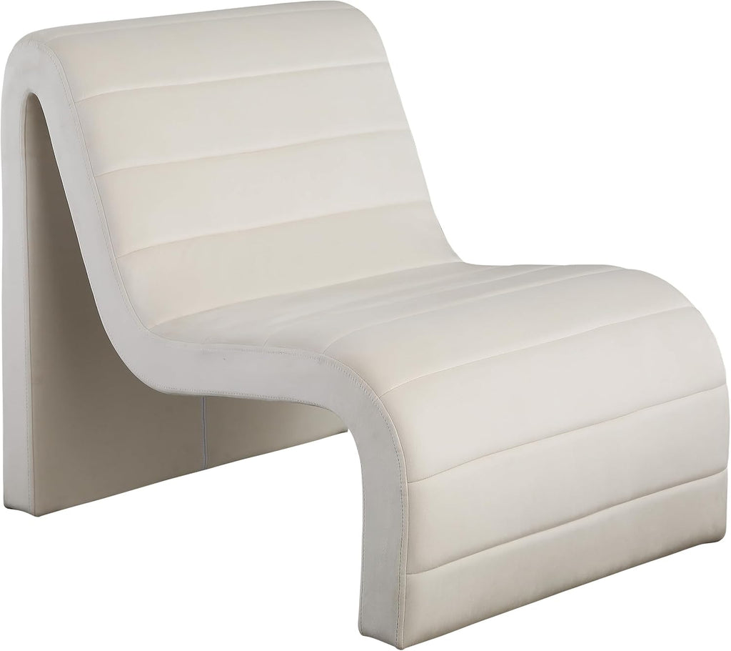 Meridian Furniture 403Cream Ivy Collection Modern | Contemporary Velvet Upholstered Accent Chair with Rich Cream Velvet, Channel Tufted Design, Curved Shape, 26.4' W x 37.4' D x 31.1' H, Cream