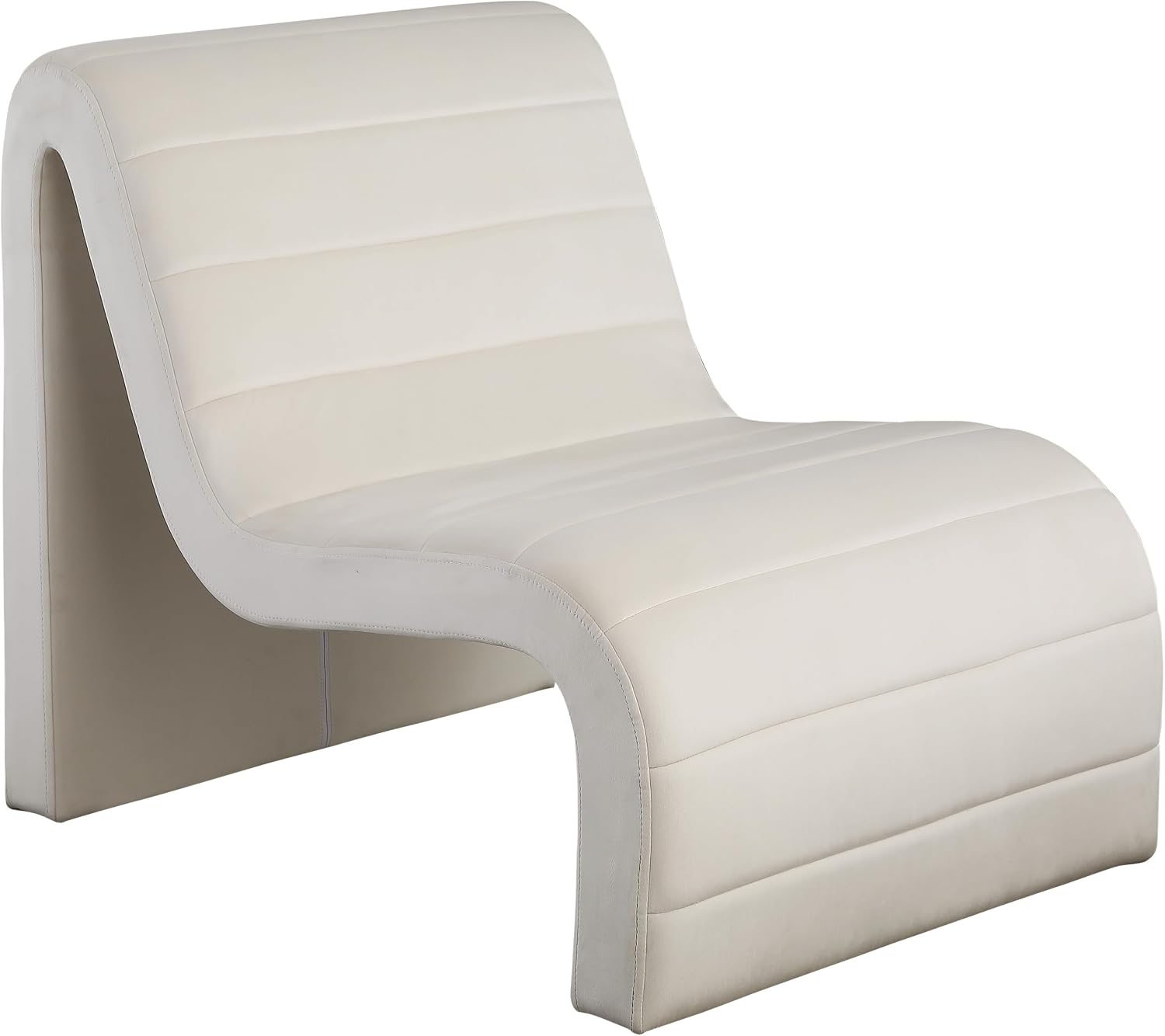 Meridian Furniture 403Cream Ivy Collection Modern | Contemporary Velvet Upholstered Accent Chair with Rich Cream Velvet, Channel Tufted Design, Curved Shape, 26.4' W x 37.4' D x 31.1' H, Cream