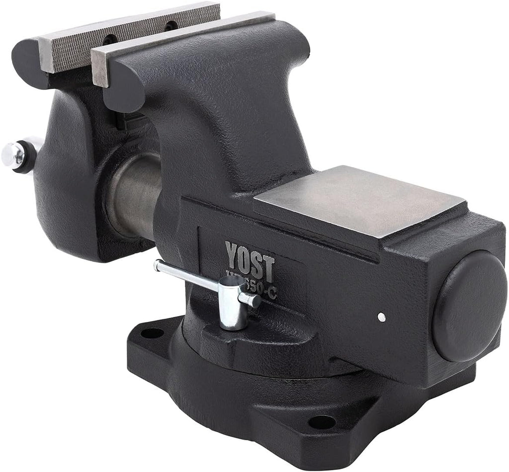 Yost HD650-C Heavy Duty 6-1/2 Inch Mechanics Work Bench Vise | Heavy Duty Woodworking & Metal Work Table with Secure Grip Swivel Base | 60,000 PSI Casting Iron Material with Extra-large Anvil Surface