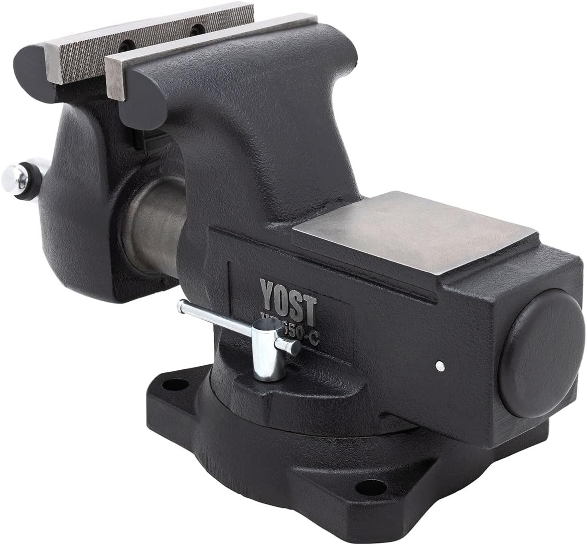 Yost HD650-C Heavy Duty 6-1/2 Inch Mechanics Work Bench Vise | Heavy Duty Woodworking & Metal Work Table with Secure Grip Swivel Base | 60,000 PSI Casting Iron Material with Extra-large Anvil Surface