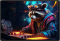 Cyberpunk Racoon DJ, UV tapestry, Blacklight Reactive Wall Hanging, Neon Backdrop, Party Decor, Psychedelic Tapestry, Visionary Wall Art (Large)