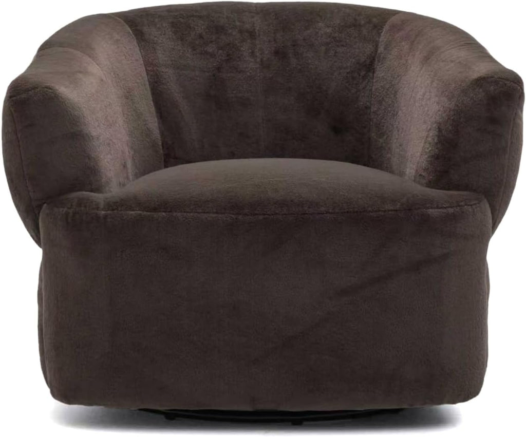 Christopher Knight Home Manie Plush Fabric 360° Swivel Accent Chair, Solid Wood Living Room Swivel Barrel Chair, Rotating Single Lounge Sofa, Comfy Reading Armchair, Dark Brown