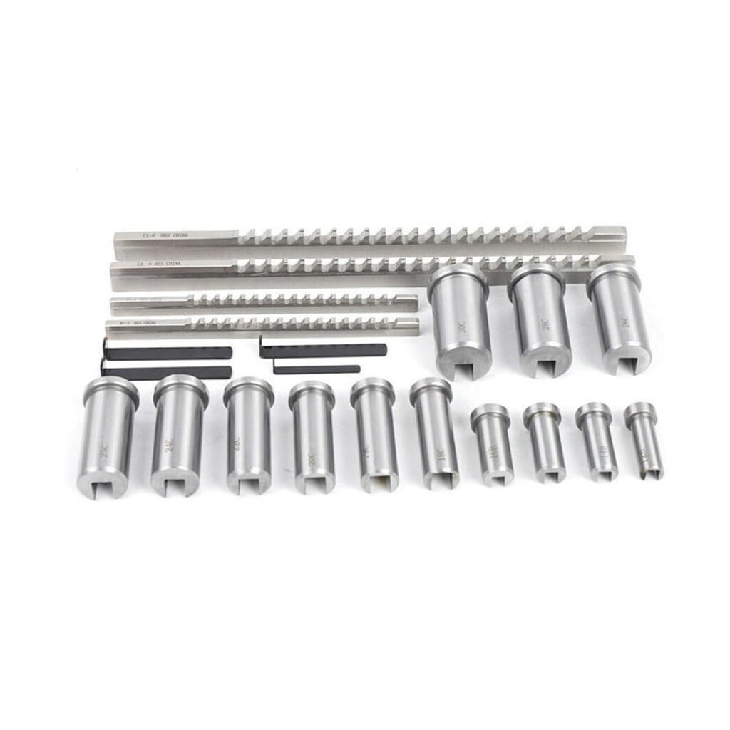 Keyway Broach Kit Keyway Broach, 22pcs Set Broaching Tool Bushing Shim Set, Metric Systems 12-30 HSS Keyway Tool for CNC Machine