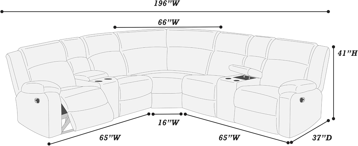 ERYE Oversized L-Shaped Power Reclining Sectional Sofa W/2 Console, Cupholders and USB Ports,Corduroy Power Motion Symmetrical Recliner Couch for Living Room Home Theater