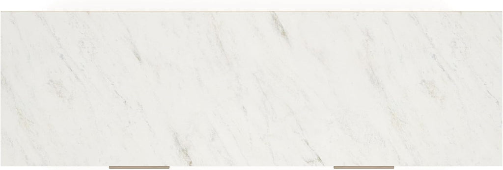 Signature Design by Ashley Cadmori Casual Bohemian Dresser with Post Legs and 6 Drawers, Replicated Marble Top, Wood, 35' High, White and Light Brown Finish