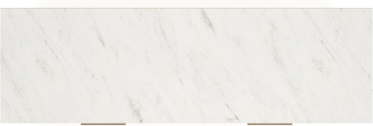 Signature Design by Ashley Cadmori Casual Bohemian Dresser with Post Legs and 6 Drawers, Replicated Marble Top, Wood, 35' High, White and Light Brown Finish