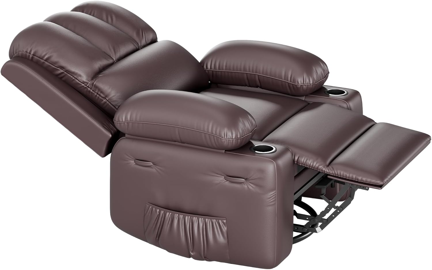 GarveeHome Leather Recliner Chair, Manual Recliner w/Comfortable Arms and Cup Holders for Living Room CF8011 - Brown, Medium