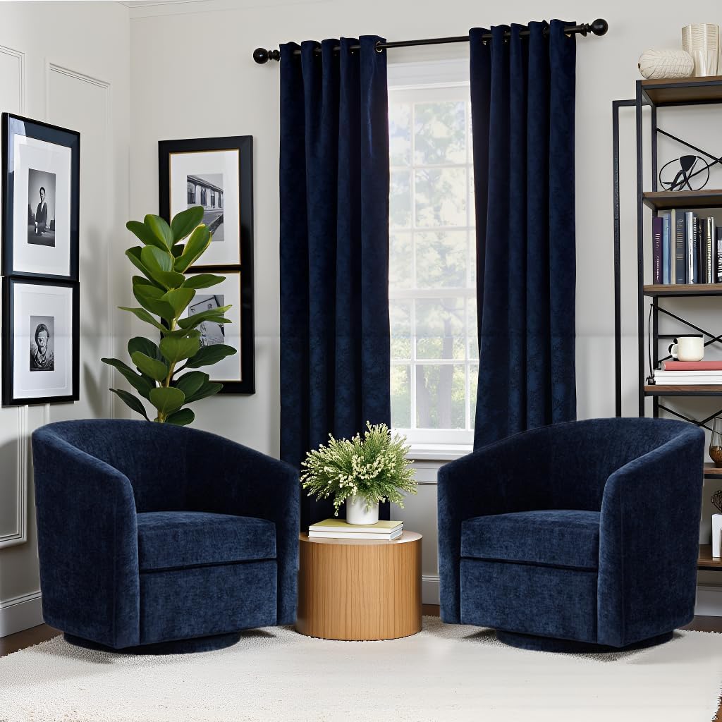 Zihanhome Chenille Swivel Accent Chairs Set of 2, No Assembly Upholstered Armchair, 360°Rotating Barrel Chairs for Living Room, Bedroom, Apartment & Reading Nook (2, Dark Blue)