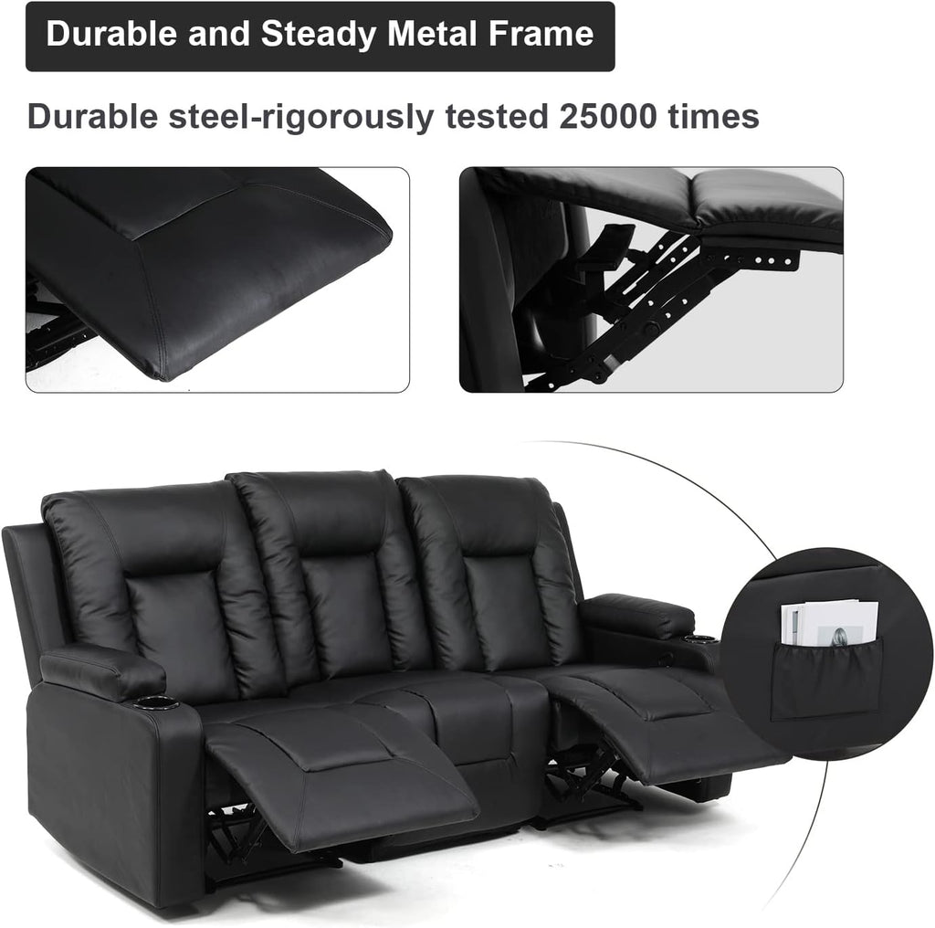 COMHOMA Recliner Chair Set, Leather Recliner Living Room Furniture Sets, Recliner Sofa Loveseat (Black,Living Room Set 3+1)