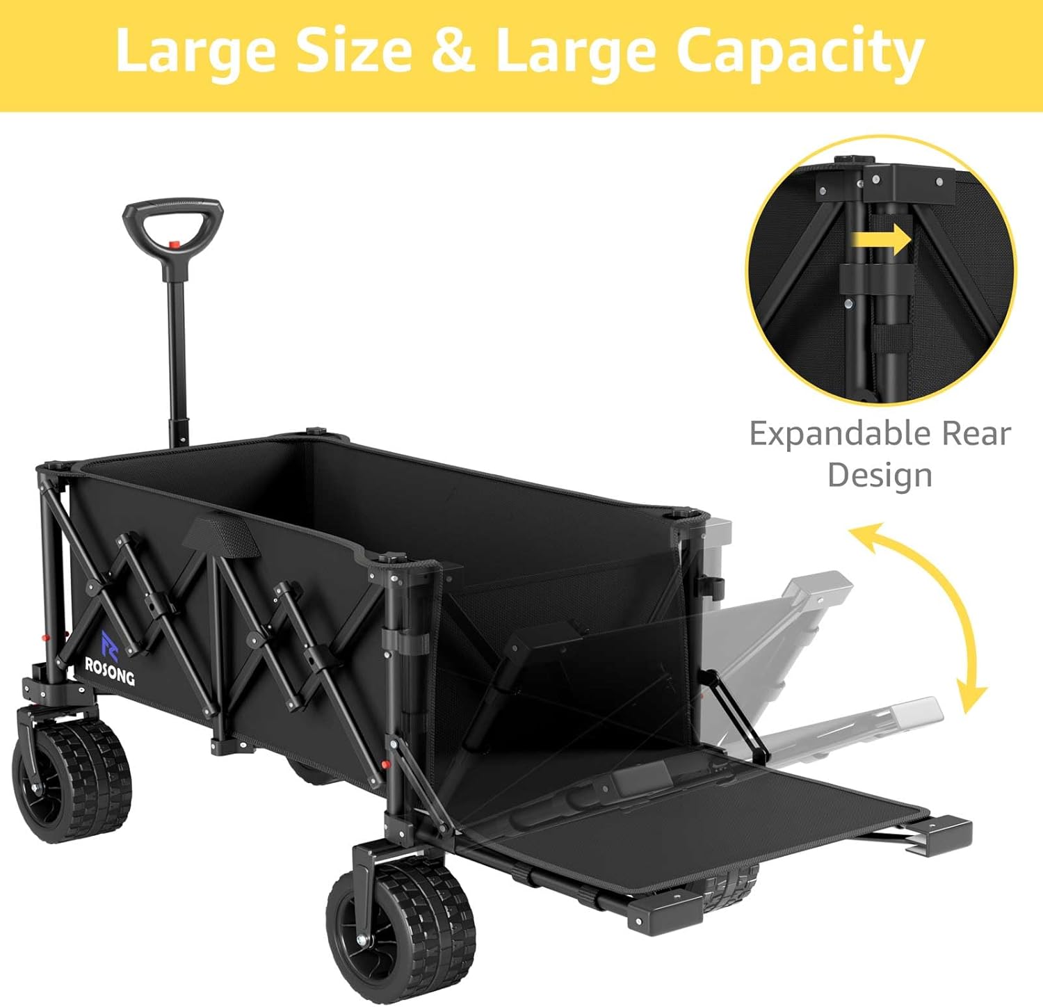 220L Folding Wagon with Detachable 14 Gallon Cooler Bag, Extra Large All-Terrain Heavy Duty Collapsible Beach Wagon Cart with Big Wheels, Foldable Utility Cart for Camping, Tailgate