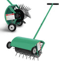24 Inch Rolling Lawn Aerator, Heavy Duty Manual Aerator Tool, Up to 70 lbs, Push Spike Aeration Tool with 42 Spikes, Suitable for Lawns, Garden, and Yard Grass Aeration [Green]