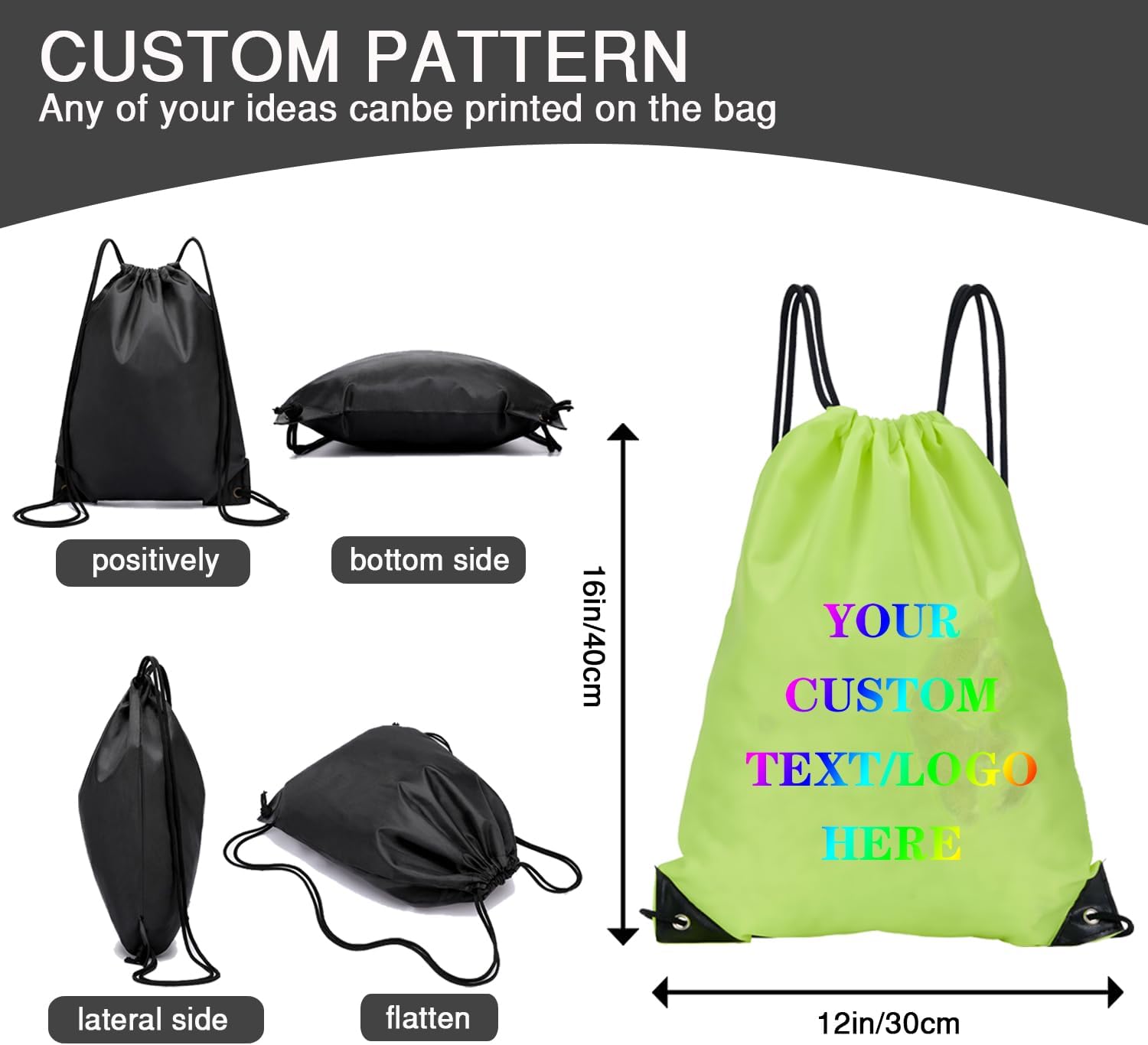 Custom Bags With Your Logo Set of 100 Custom Backpack Draw String Bags Pack Bulk for Travelling Swimming Gym Everyday Use (Yellowish green)