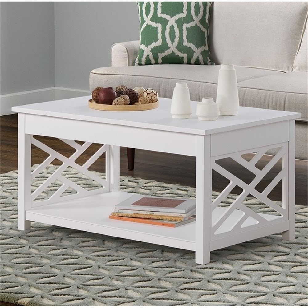 Coventry 36 in. W Solid Wood Coffee Table, Traditional to Modern Design, Open-Detailing Accent Furniture with Storage Shelf, Easy Assembly, Cottage, Loft, Apartment, Living Room