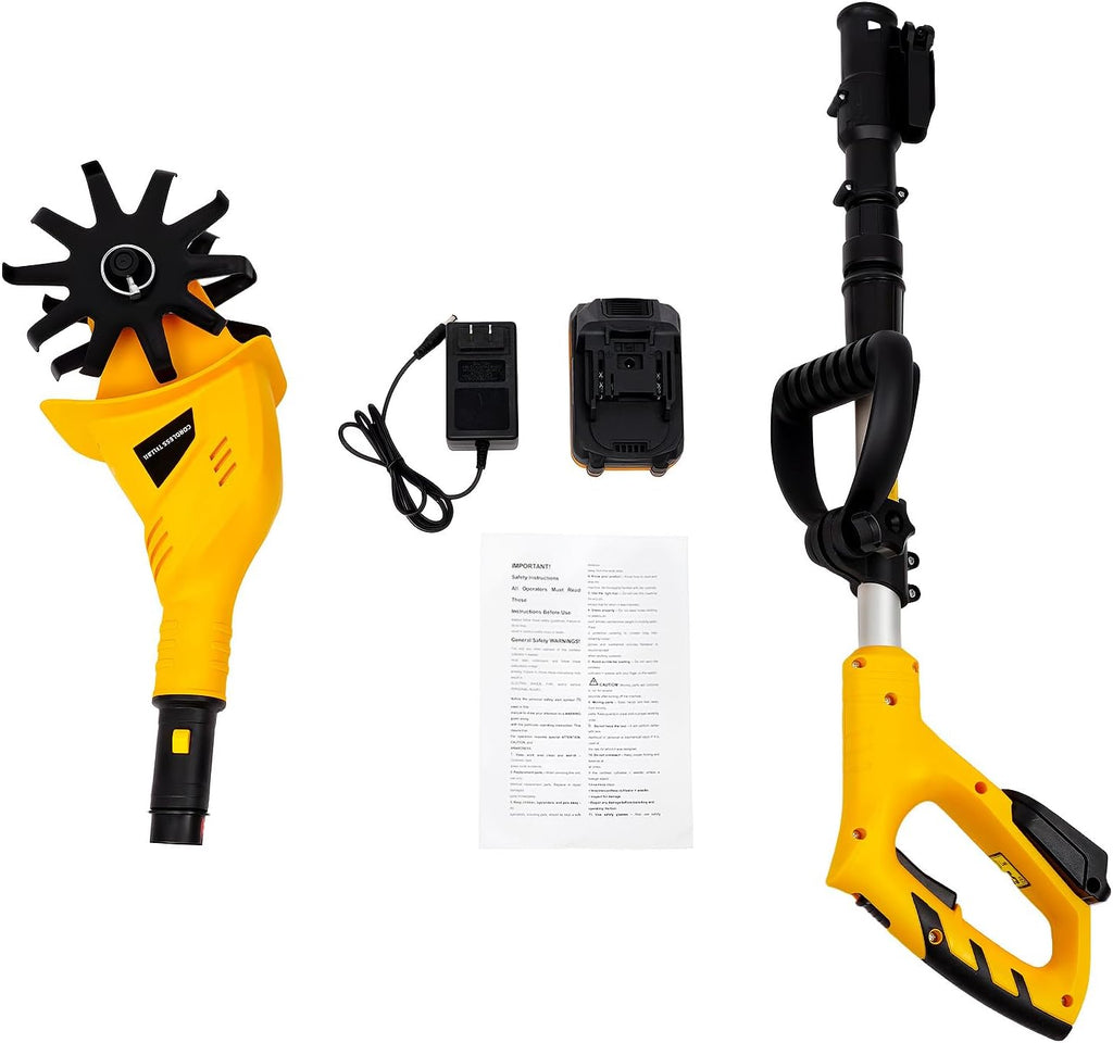 Cordless Tilling Machine, Handheld Tiller Cultivator with 2 Blades, 38.19-46.06in Adjustable Telescoping Pole, for Plowing, Weeding, Gardening, Cultivation (2 Blades)