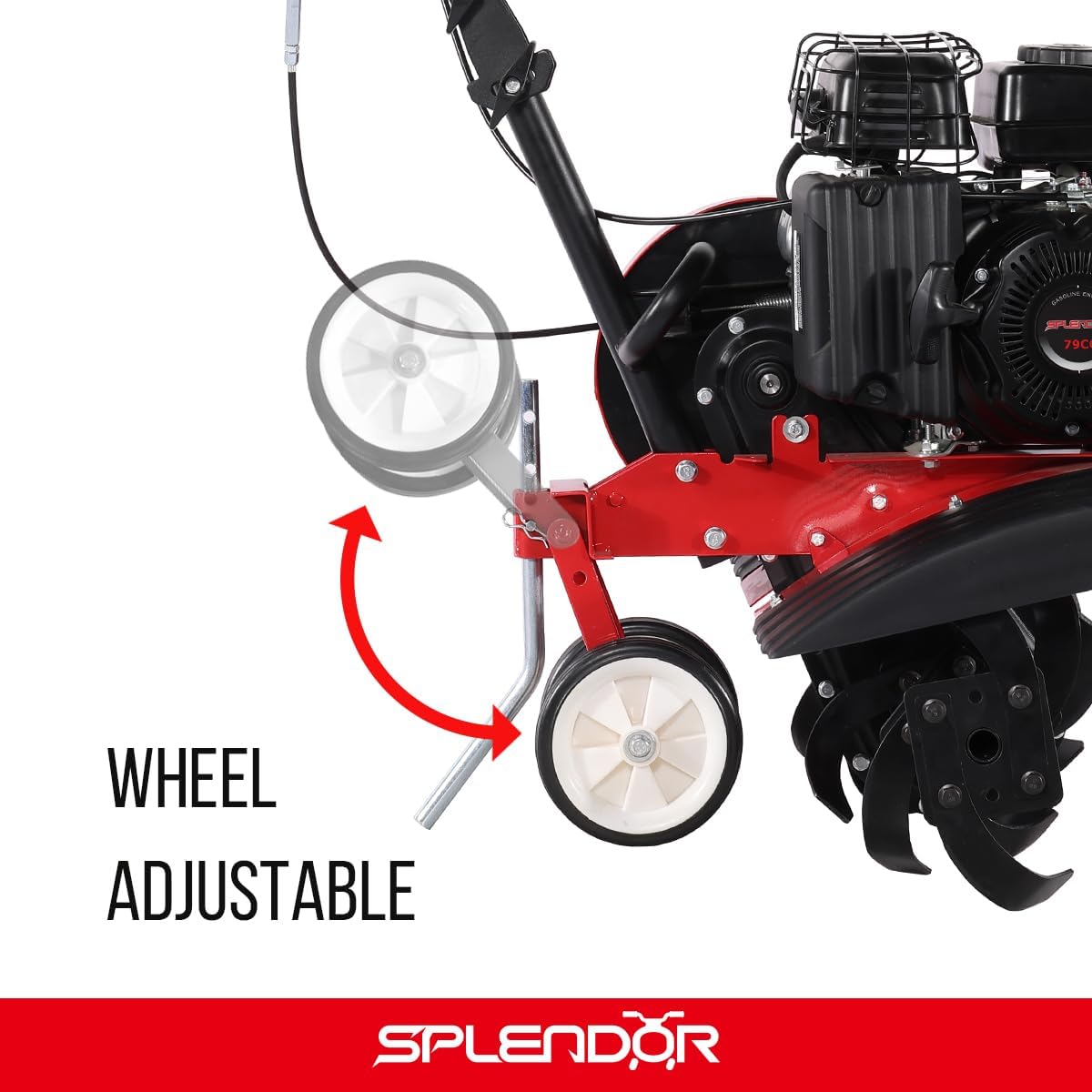 SPLENDOR 4-Cycle Gas Powered Tiller 79cc with Handle and Width Adjustable 24in