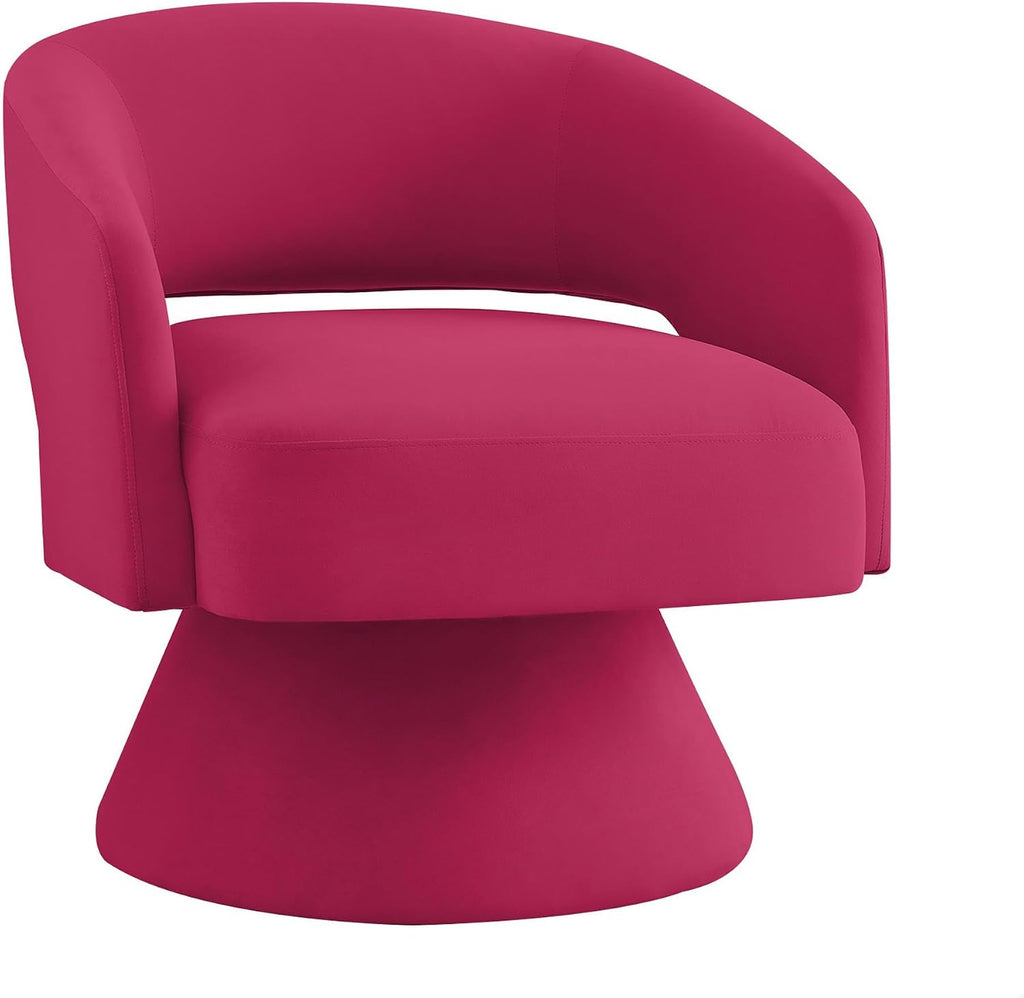GDFStudio Swivel Barrel Chair Accent Arm Chair for Living Room Upholstered Velvet Round Reading Armchair Modern 360 Degree Comfy Swivel Chair with Open Backrest for Bedroom Office, Rose Pink